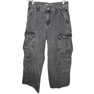 Old Navy Drapey Denim Cargo Jeans Womens Size 6 Washed Black Mid Rise Baggy